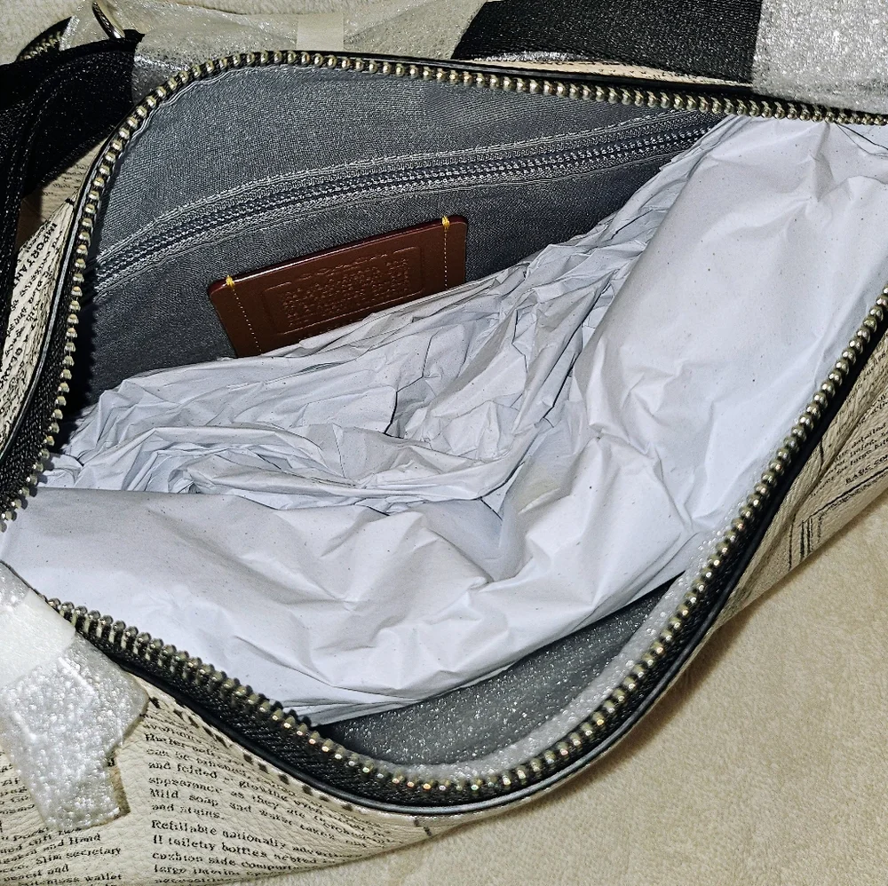 Coach Newspaper Print Shoulder Bag in Cream and Black - Picture 12 of 14
